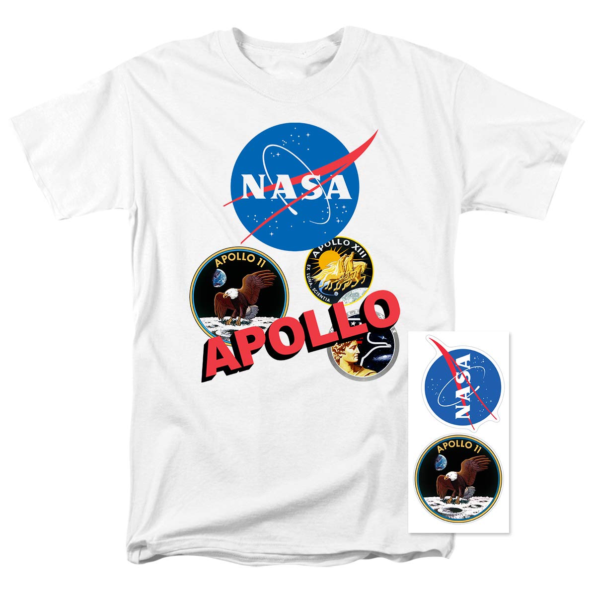 NASA Apollo Mission Patches T-Shirt & Stickers Set - Large Size | Space Enthusiast Gift, Astronaut Fan Apparel, Cosplay & Collectible Merch