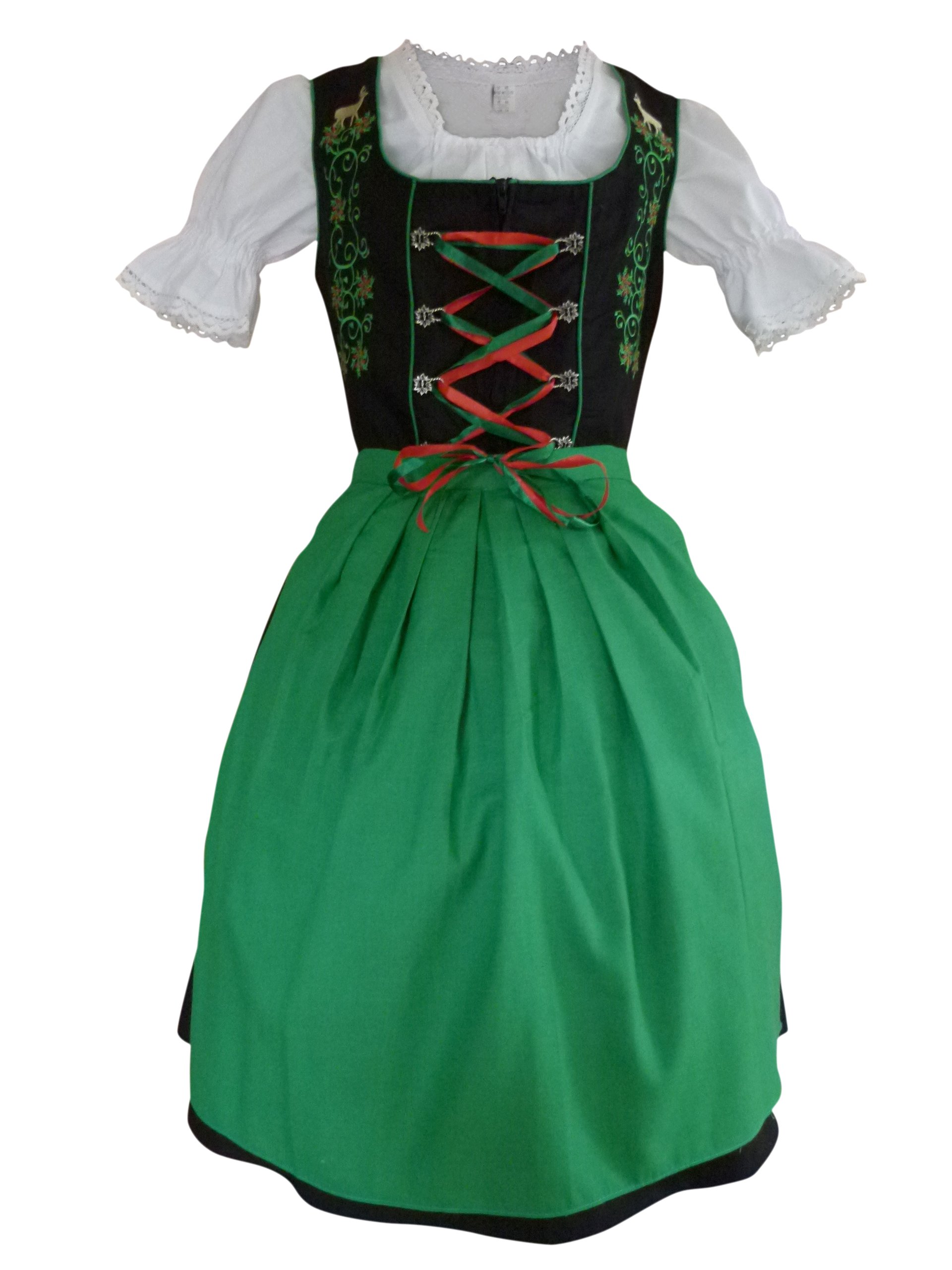 Authentic Women's Oktoberfest Dirndl Dress - 3-Piece Traditional Bavarian Costume in Green & Black - Size 8 - Perfect for Oktoberfest, Halloween & German Cultural Events