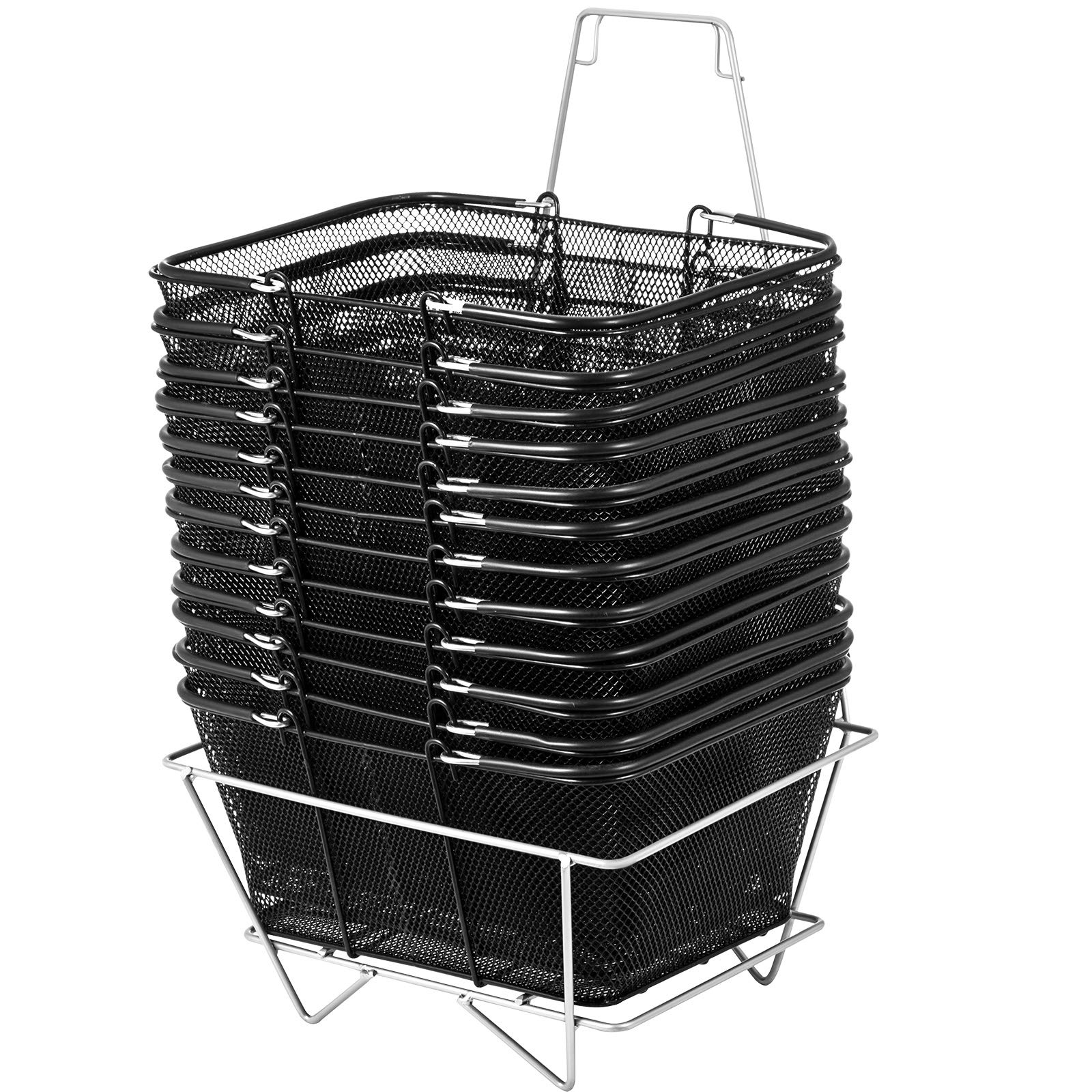 VEVOR 12-Pack Black Metal Shopping Baskets with Handles - Portable Wire Mesh Baskets for Supermarkets, Retail Stores & Grocery Shopping - Durable & Stylish for Home, Office & Commercial Use