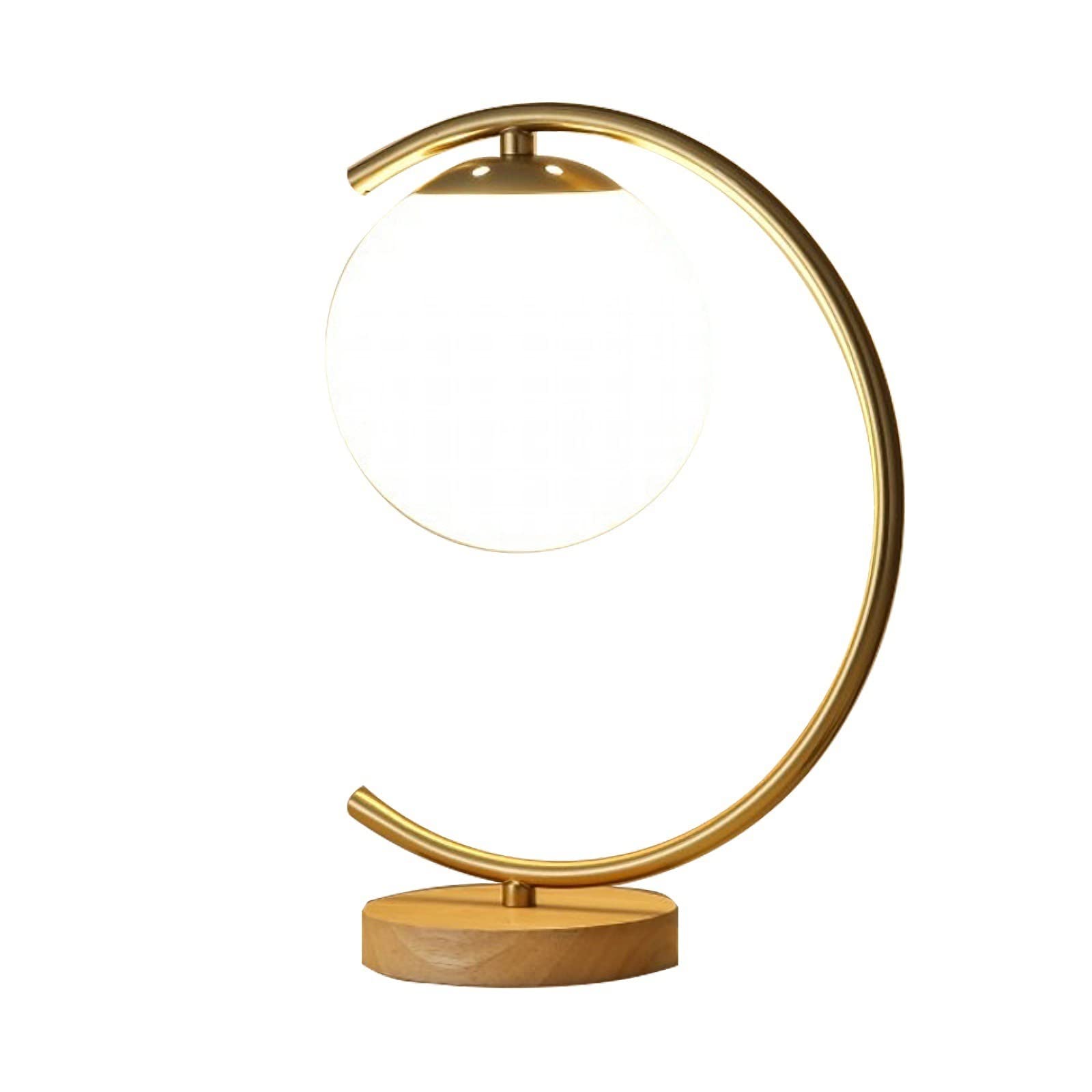 Modern Gold Glass Goble Bedside Table Lamp - Brass Nightstand Lamp with Round Frosted Glass Shade & Metal Base - Perfect for Reading, Office, Bedroom and Living Room Decor