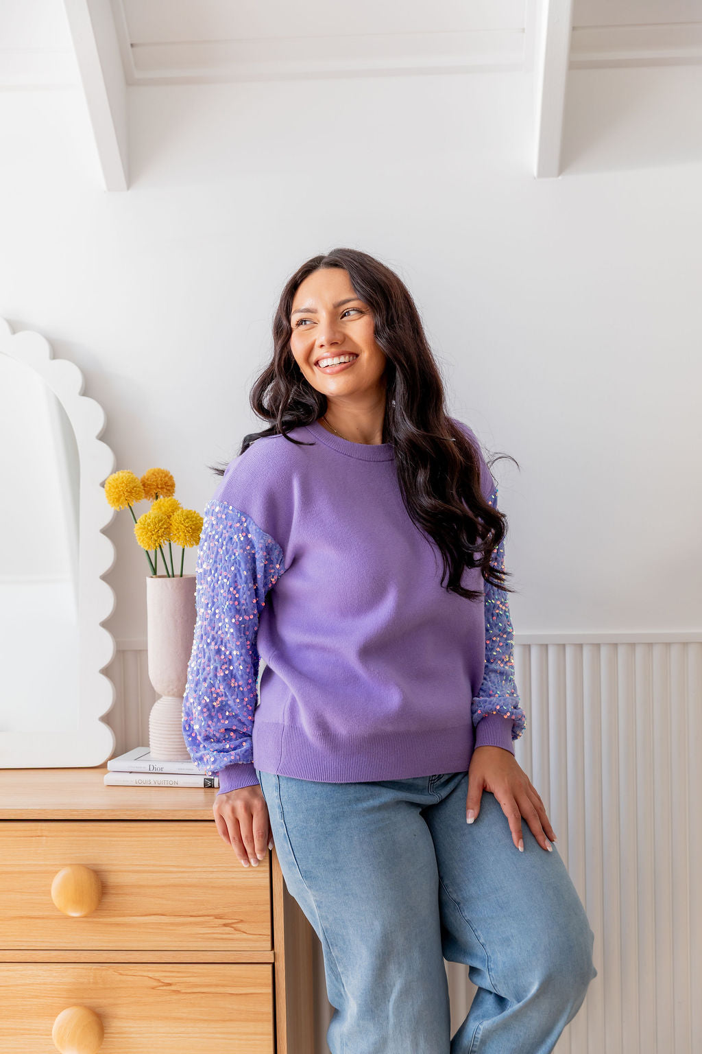 Lilac Glam Knit Sweater for Women - Cozy & Stylish Pullover for Fall & Winter Fashion | Perfect for Casual Outings & Office Wear