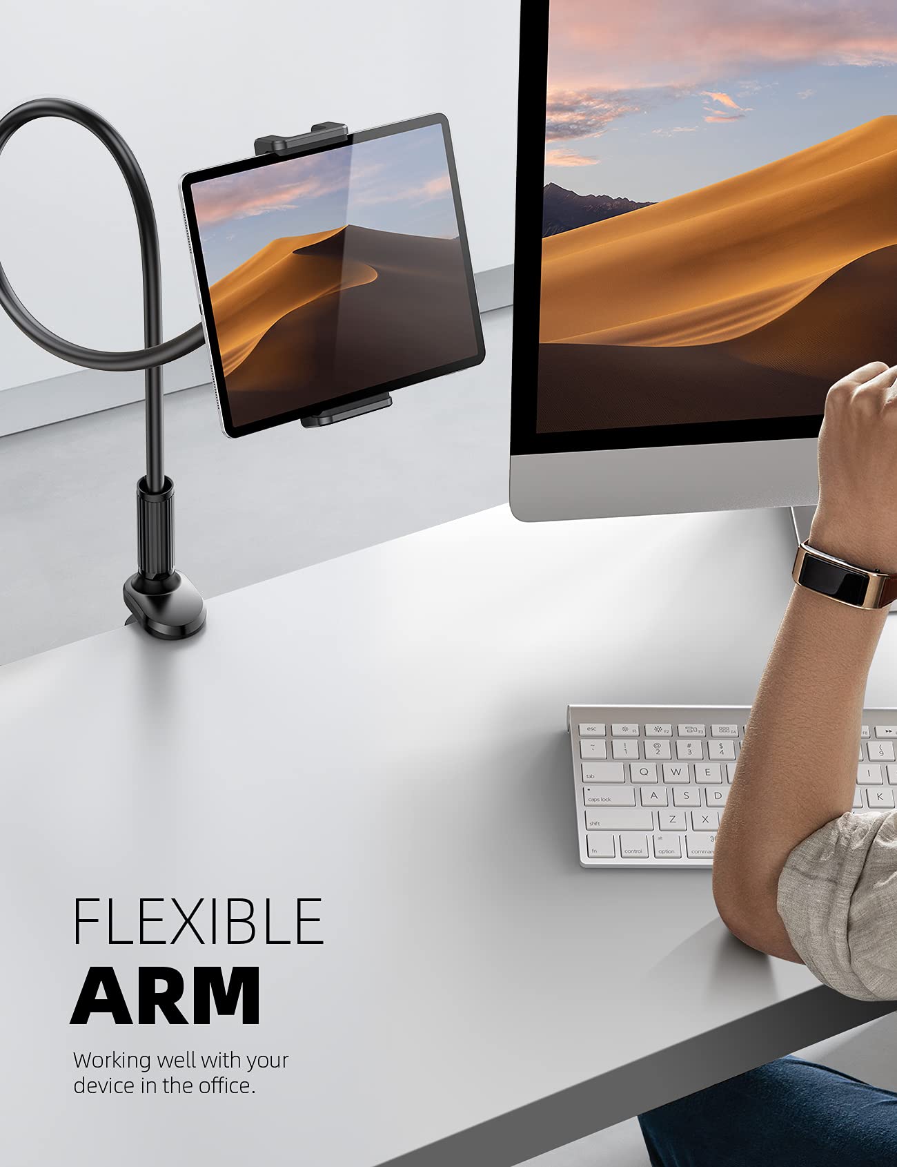 Lamicall Adjustable Gooseneck Tablet Holder for Bed - Flexible Tablet Stand with Clamp Compatible with iPad Mini 7.9