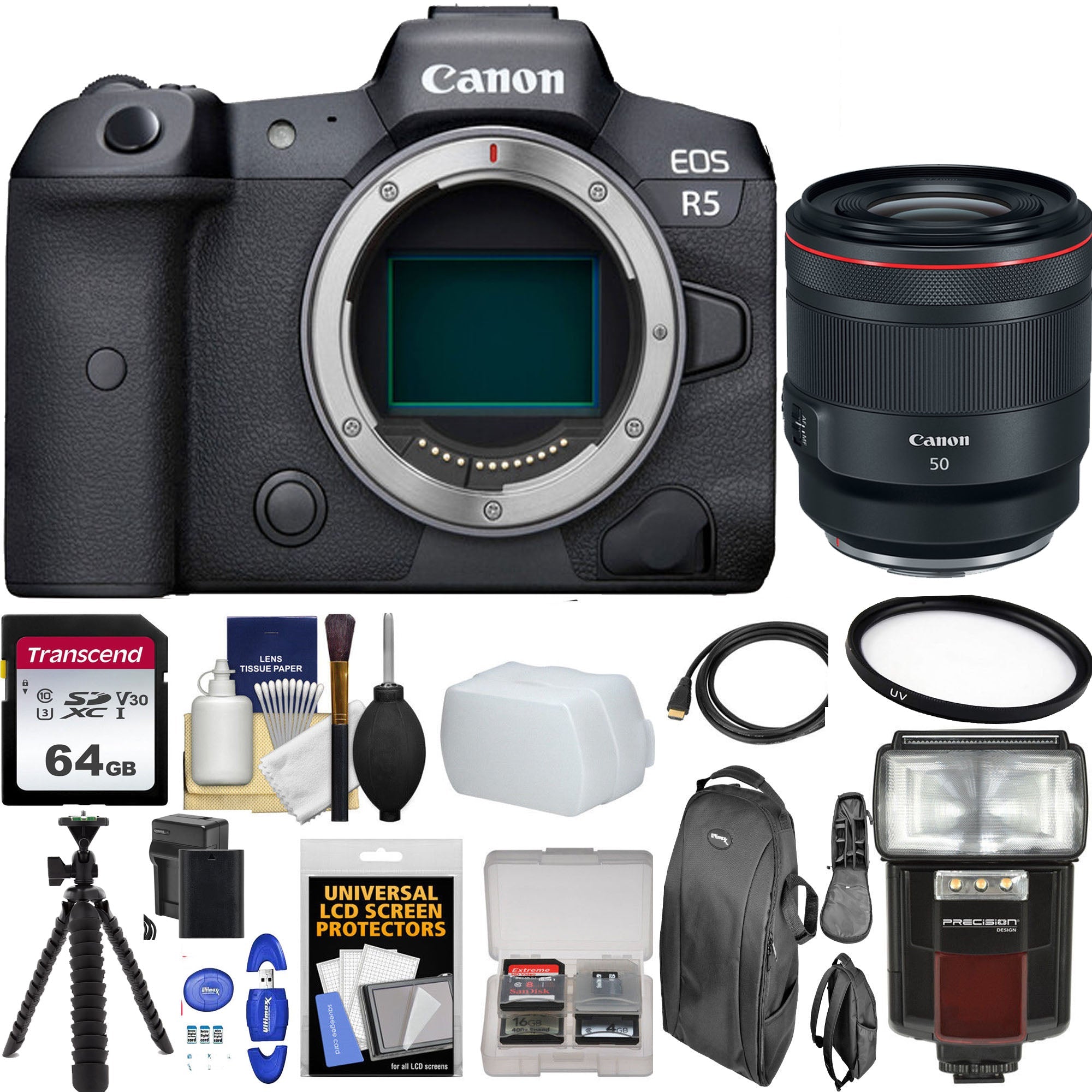 Canon EOS R5 Full Frame Mirrorless Camera with RF 50mm f/1.2L USM Lens | 64GB Memory Card & Accessories Kit | Professional Photography, Videography & Content Creation