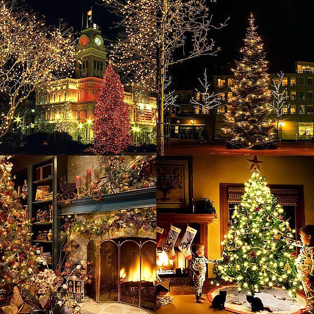 Twinkle Star 66ft 200 LED Christmas Lights Outdoor Waterproof, Warm White Christmas Tree Lights Indoor/Outdoor with 8 Lighting Modes, Plug-in Fairy String Lights with Green Wire - Perfect for Xmas Decorations, Wedding Party, Garden, Patio, and Home Holiday Lighting