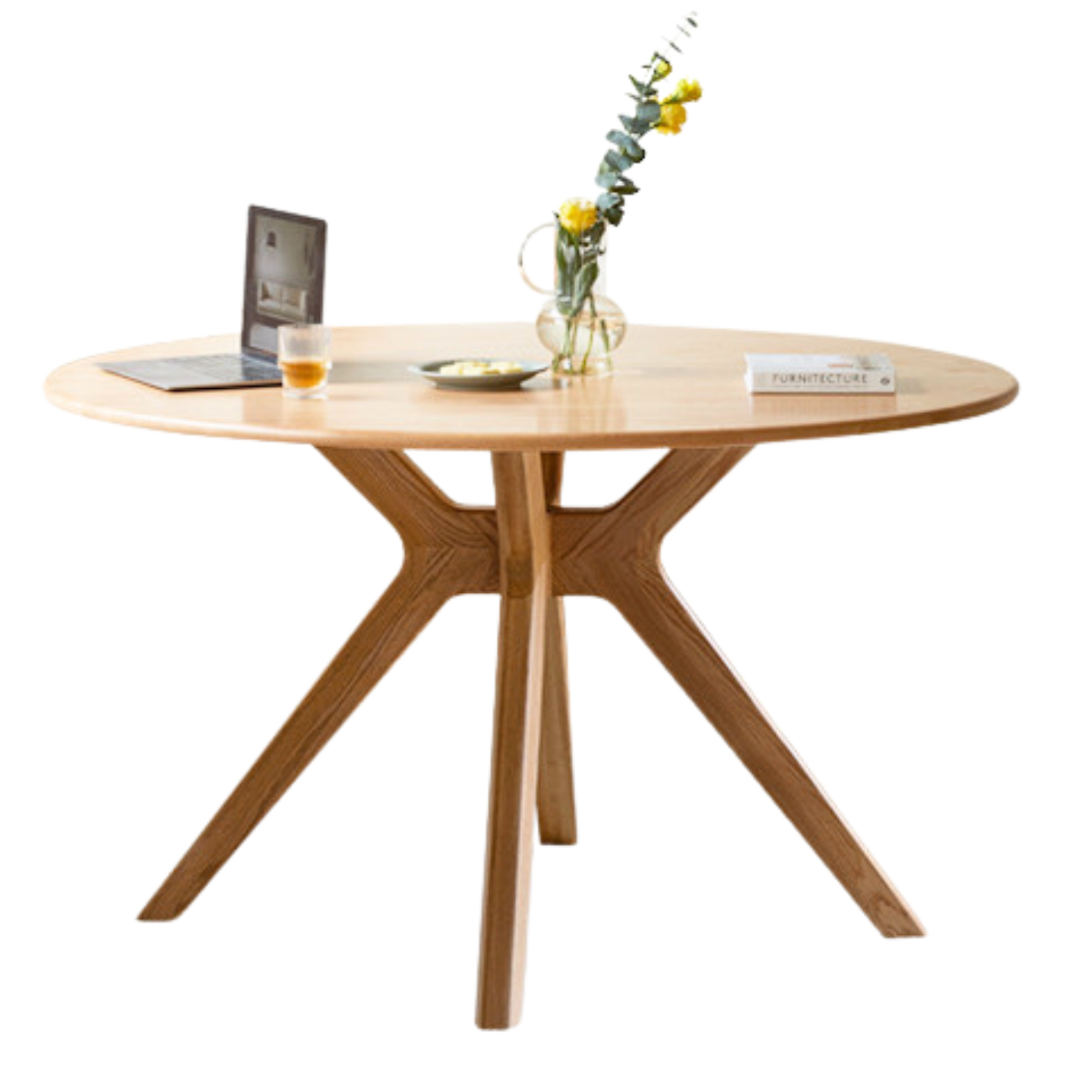 Solid Oak Wood Round Dining Table - 42 Inch Farmhouse Kitchen Table for 6 - Perfect for Family Gatherings & Dinner Parties