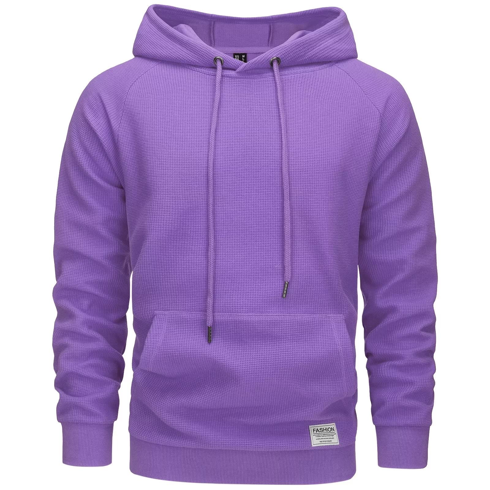 **MAGCOMSEN Men's Waffle Knit Pullover Hoodie - Long Sleeve Casual Hooded Sweatshirt with Kangaroo Pockets & Drawstring - Perfect for Outdoor Activities, Gym, and Everyday Wear**
