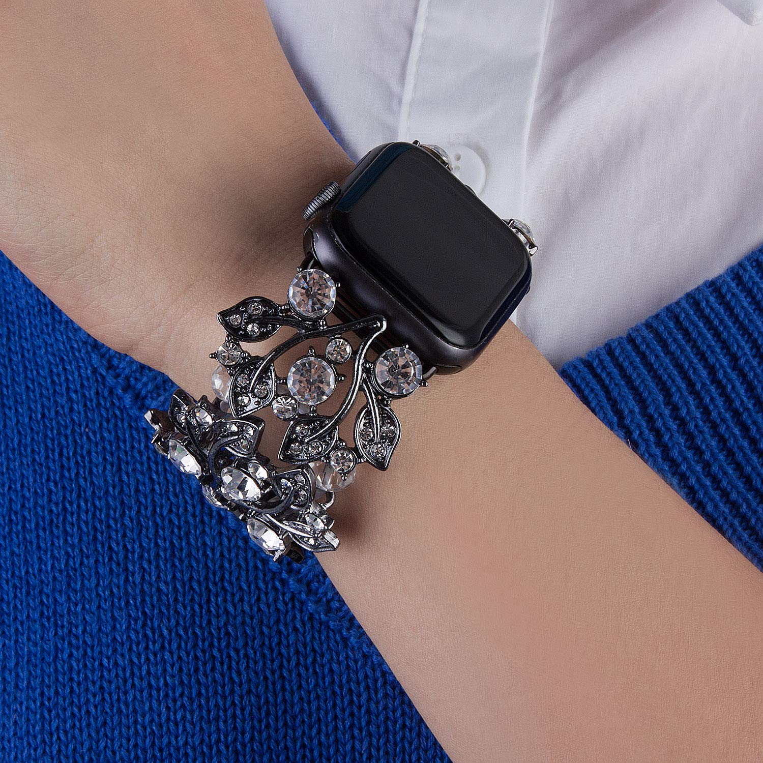 Sparkling Rhinestone Apple Watch Band for Women - Elegant Bling Bracelet Strap Compatible with 38mm/40mm/41mm/42mm/44mm/45mm/49mm - Fits All Series (SE, 9, 8, 7, 6, 5, 4, 3, 2 & Ultra) - Perfect for Parties, Weddings & Special Occasions