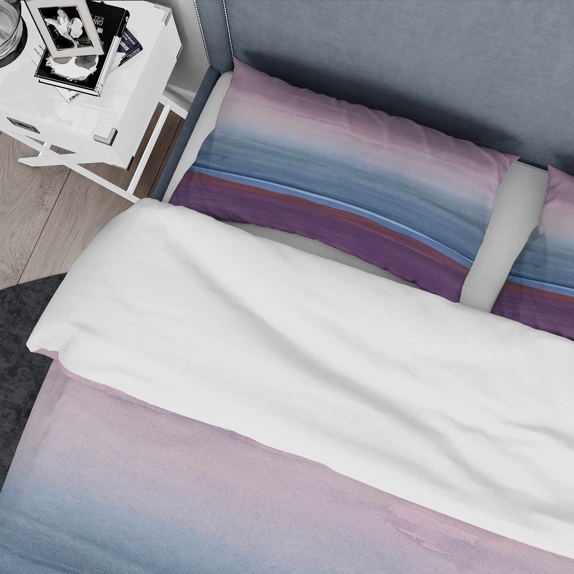 DesignQ Purple Rock Landscape Duvet Cover Set King - Farmhouse Abstract Bedding for All Seasons