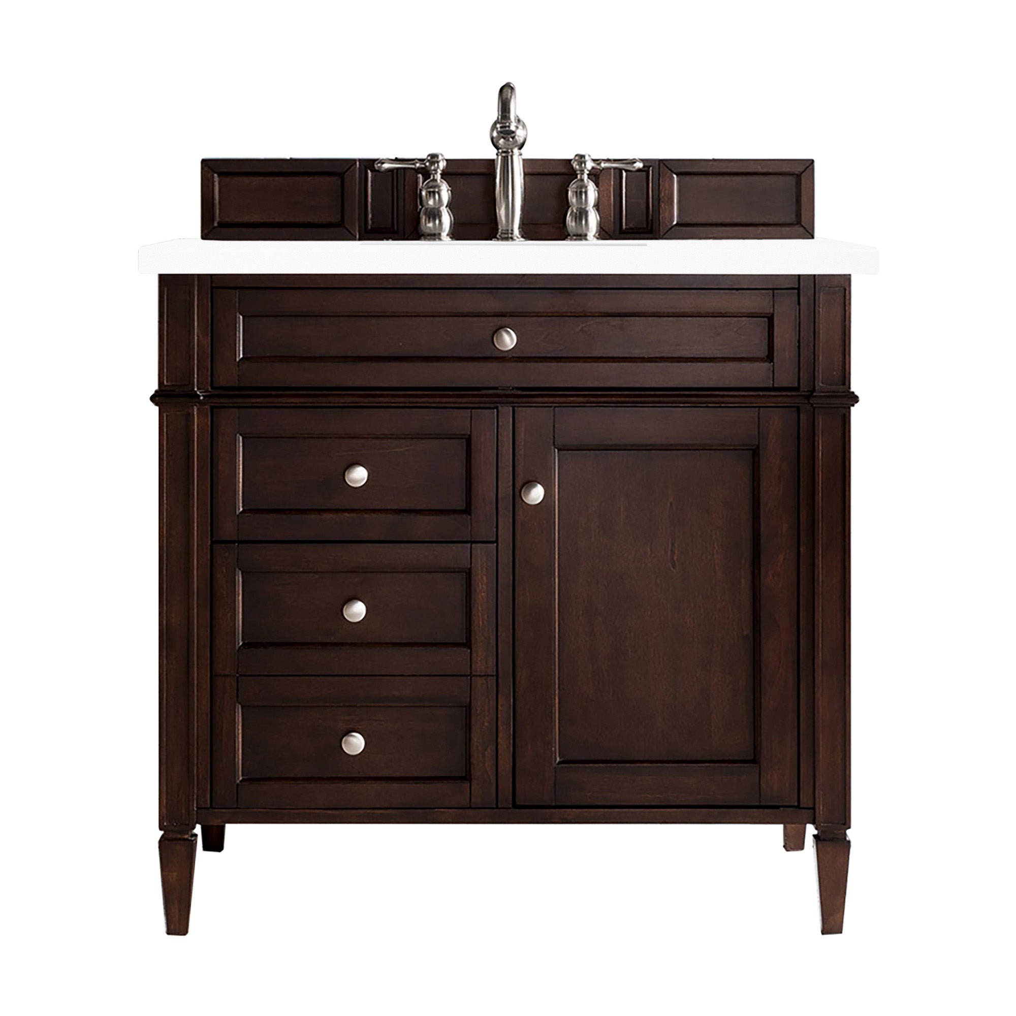 Brittany 36 Inch Burnished Mahogany Bathroom Vanity with 3CM White Zeus Quartz Countertop - Perfect for Modern Master Bathrooms and Powder Rooms
