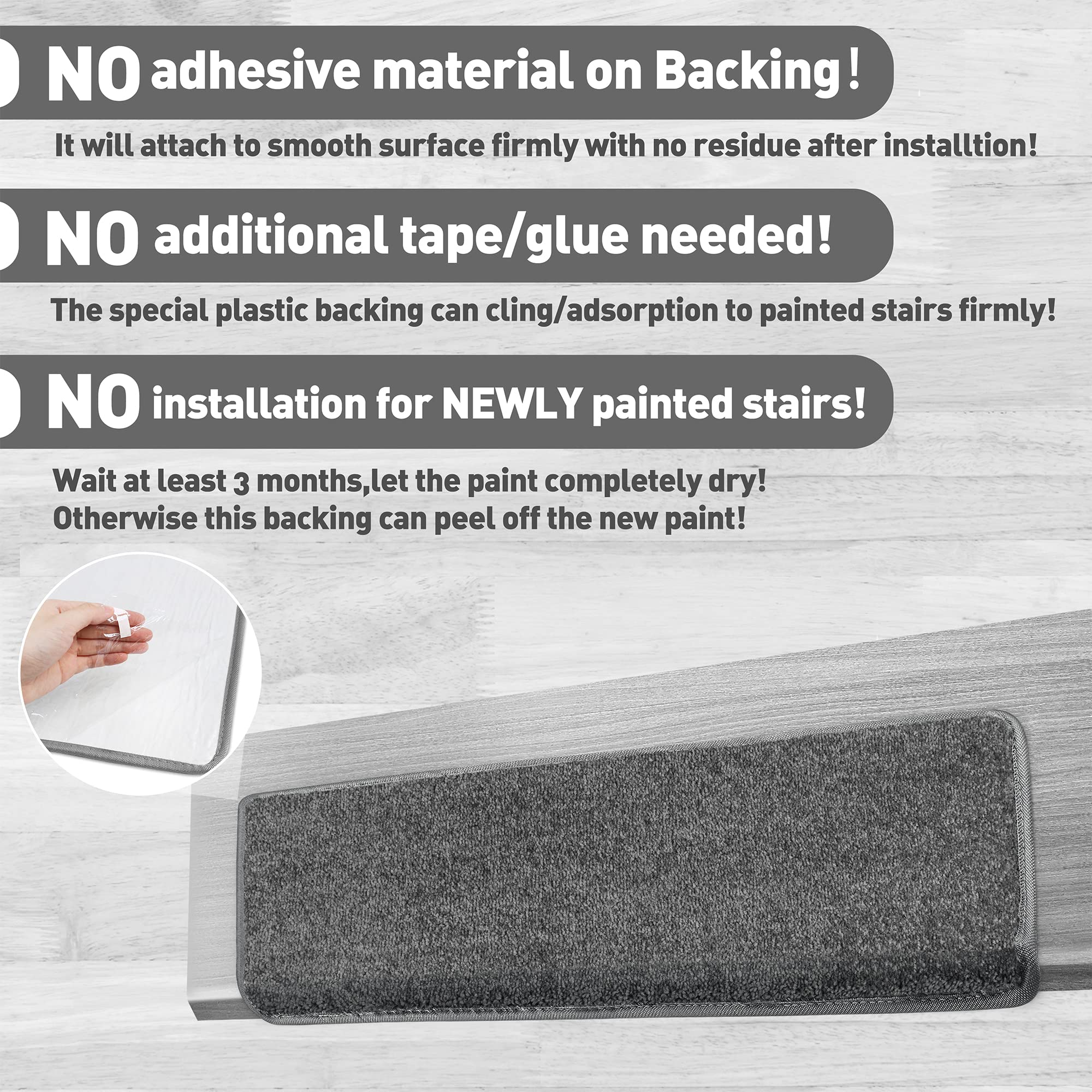PURE ERA Non-Slip Carpet Stair Treads Set - 14 Pieces Bullnose Tape-Free Indoor Stair Protectors, Pet Friendly Washable Rugs, Soft Skid-Resistant Dark Gray Covers (9.5