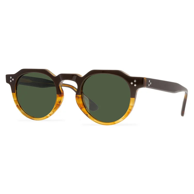 Unisex Black Acetate Polarized Sunglasses - Flat Top Round Full Rim Frame 9532s for Men & Women | Perfect for Driving, Beach & Outdoor Activities