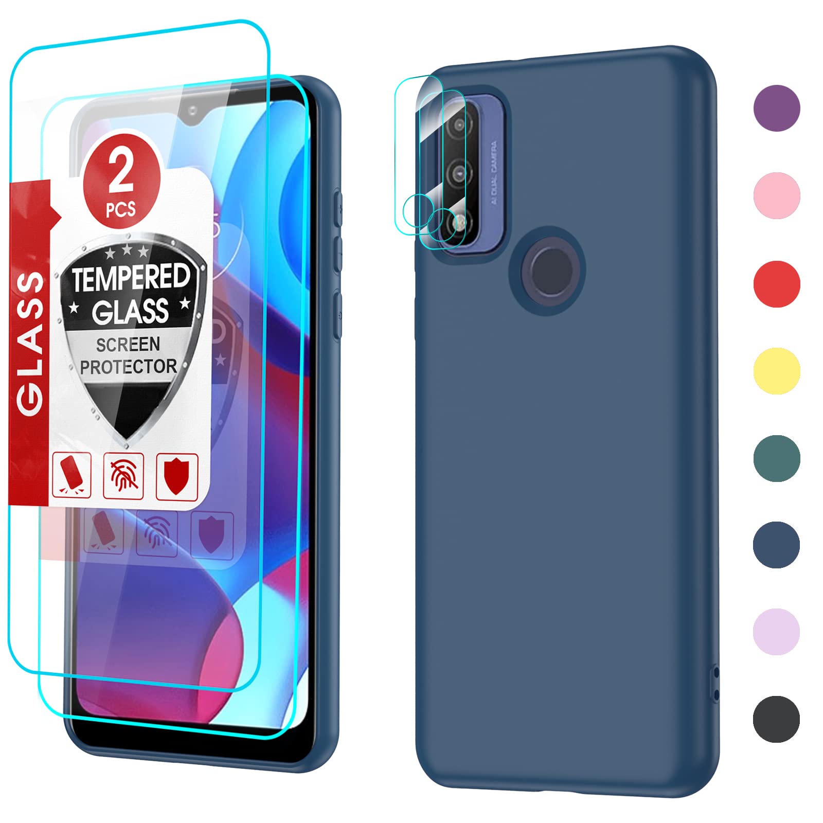 Motorola G Pure Case with 2 Pack Tempered Glass Screen Protector & Camera Lens Protector - Liquid Silicone Slim Soft Protective Phone Cover for Motorola G Pure (Blue) | Perfect for Everyday Use, Work & Travel Protection