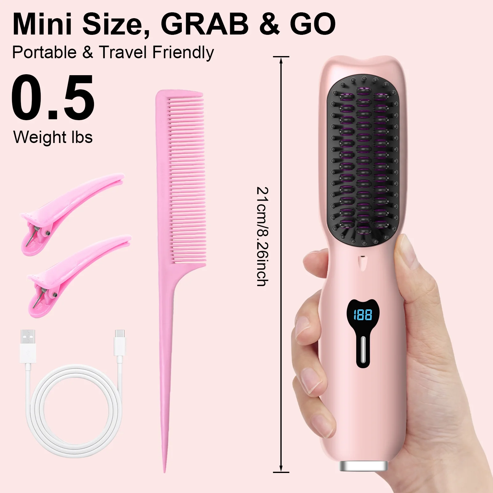 Wetene Wireless Hair Straightening Comb - USB Rechargeable Electric Styling Brush for Smooth & Silky Hair | Portable Curling Iron for Travel, Home & Salon Use