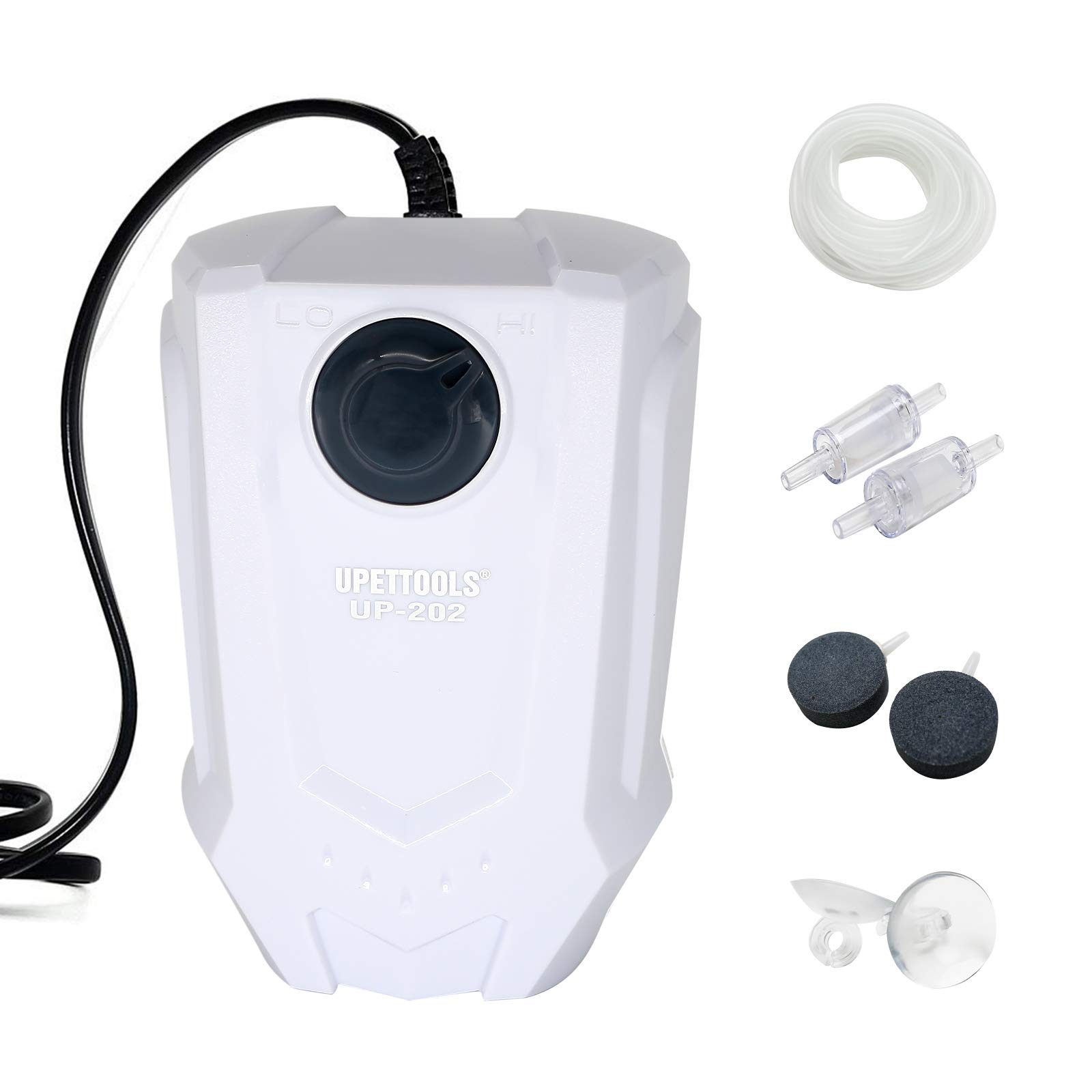 UPETTOOLS Adjustable Aquarium Air Pump - High Oxygen Output Fish Tank Aerator with Accessories for Large Aquariums - Perfect for Freshwater & Saltwater Fish Tanks, Hydroponics, and Pond Aeration