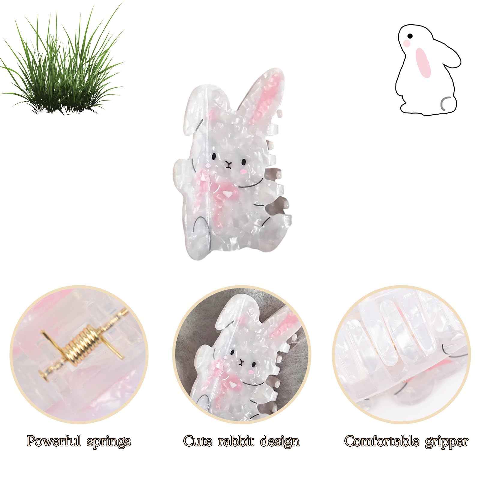 Easter Bunny Hair Clips for Women - Cute White Rabbit Hair Barrettes & Claw Clips for Thick Hair - Party Favors & Hair Accessories (1Pcs) - Perfect for Easter Celebrations, Spring Parties & Everyday Styling