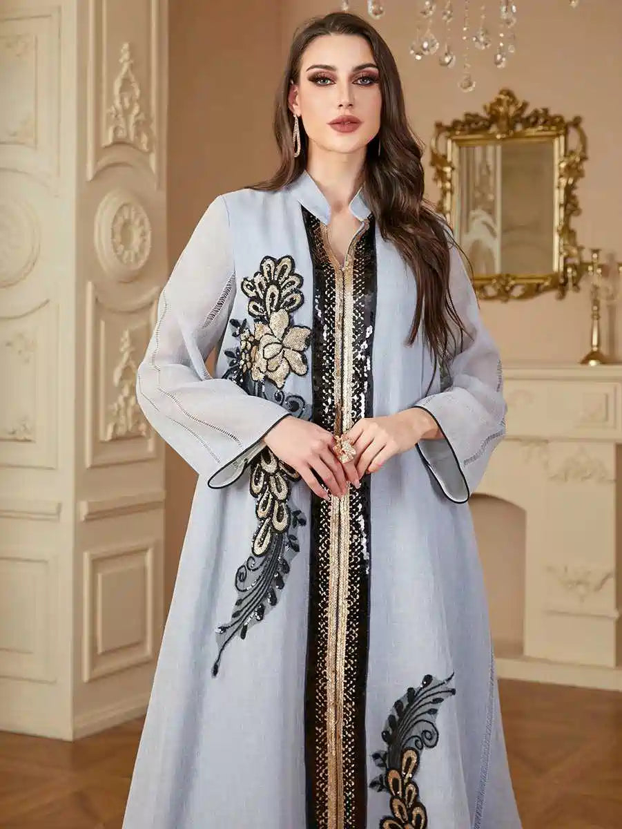 Elegant Eid Embroidery Sequins Caftan Dress for Women - Stylish Kaftan with Beaded Details #244175 - Perfect for Holiday Parties, Weddings and Special Occasions