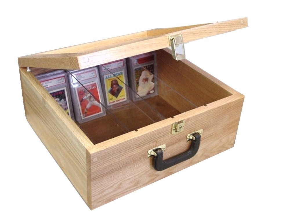 Premium Wooden Baseball Card Storage Box - Holds Graded & Ungraded Trading Cards - Secure Collectible Card Organizer for Display & Protection - Perfect for Home, Office, or Sports Memorabilia Collections