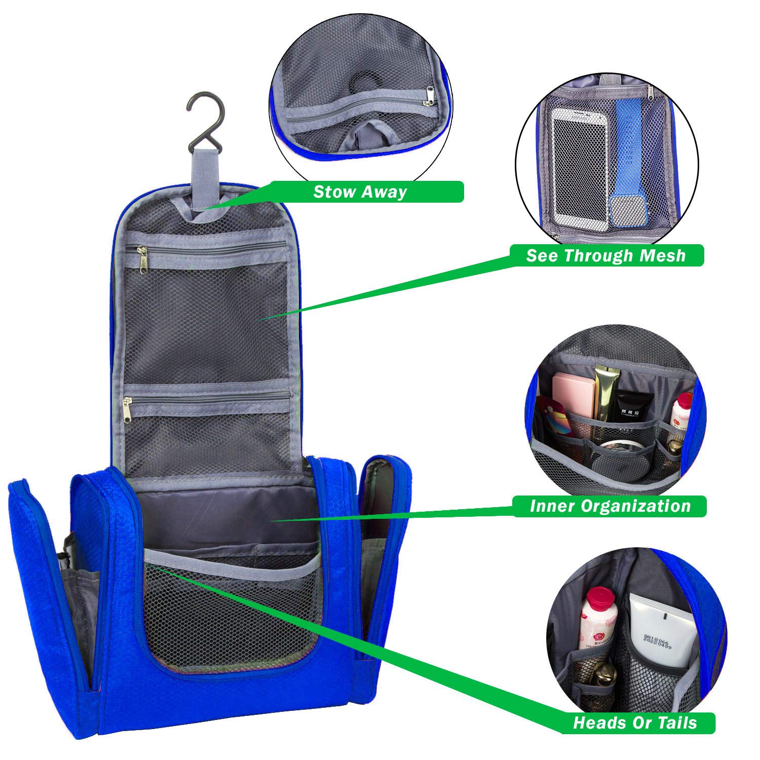 Waterproof Hanging Toiletry Bag for Travel - Large Bathroom Organizer for Women & Men, Makeup & Toiletries Storage (Deep Blue) | Perfect for Airplane Carry-On, Camping & Gym Essentials