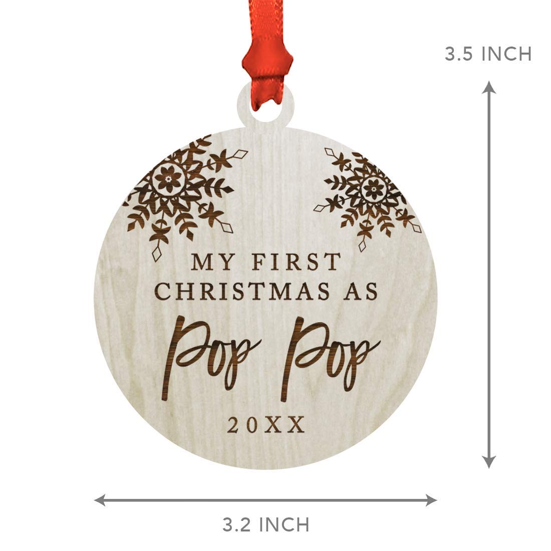 Custom Personalized Wooden Christmas Ornament - Family Name & Year Laser Engraved - 'My First Christmas as Pop Pop 2025' Snowflake Design - Includes Gift Ribbon & Bag (Perfect for Grandparents, Baby's First Christmas, Family Tree Decorations)