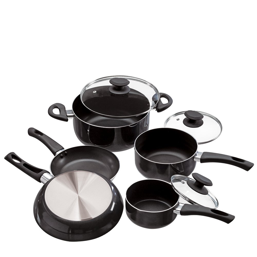Ecolution 8-Piece Nonstick Cookware Set - PFOA Free, Tempered Glass Steam Vented Lids, Gray - Perfect for Healthy Cooking & Easy Cleanup in Modern Kitchens