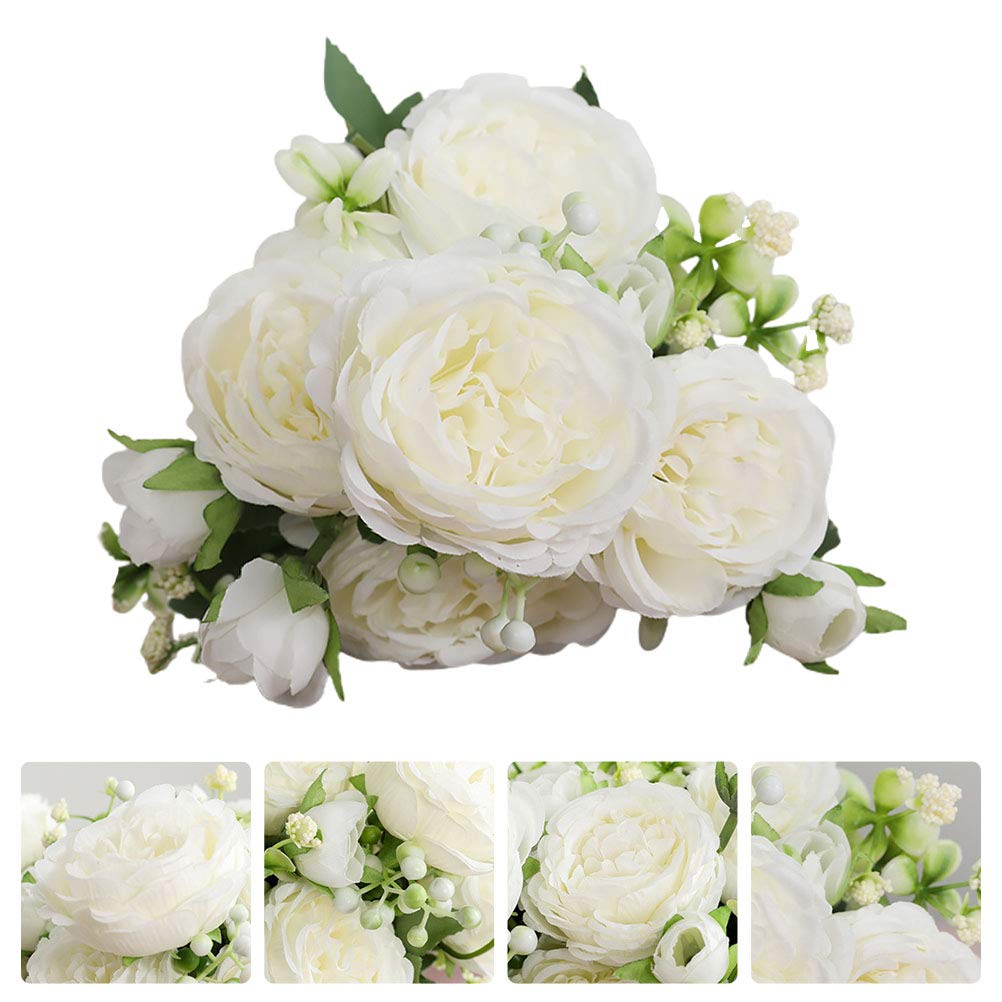 ABOOFAN 1pc White Artificial Silk Rose Bouquet - Realistic Fake Roses for Wedding, Banquet & Photo Props - Perfect for Romantic Decor, Home Centerpieces and Special Occasions