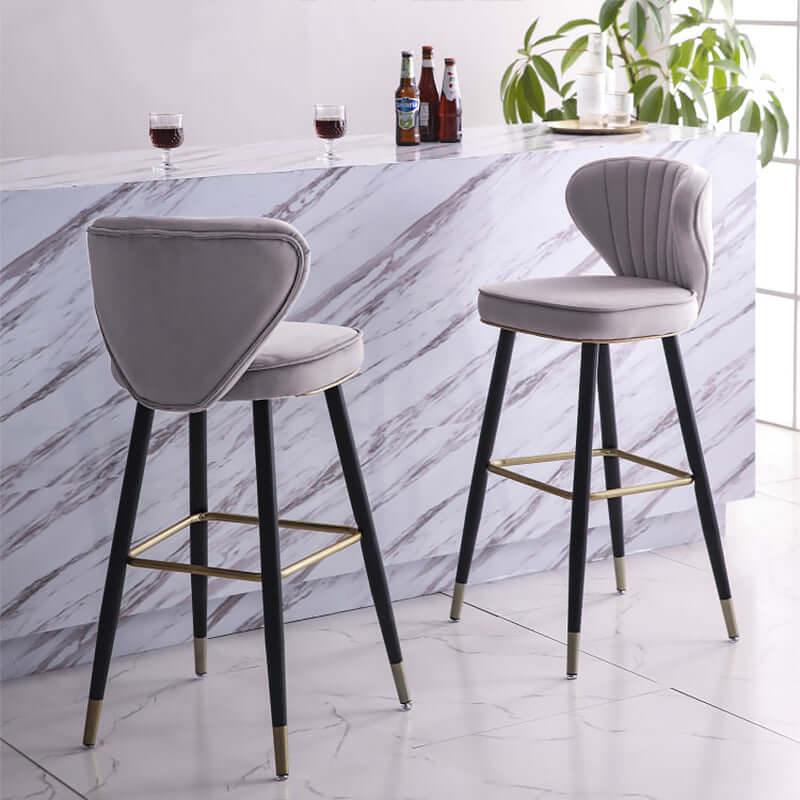 Modern Blue Velvet Counter Height Bar Stools with Back - Set of 3 for Kitchen Island, Breakfast Nook & Home Bar Decor