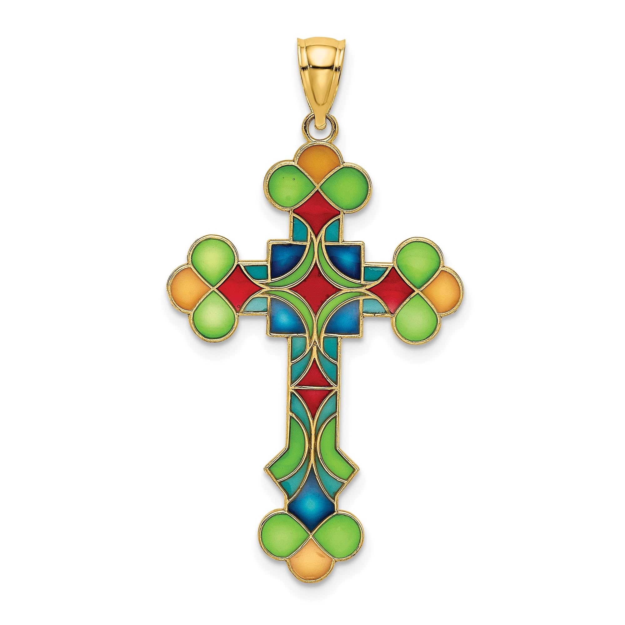 14K Solid Yellow Gold Multi-Color Holy Cross Pendant Necklace - Religious Jesus Christ Charm Jewelry for Women & Men - Perfect for Church, Baptism, Confirmation & Daily Wear
