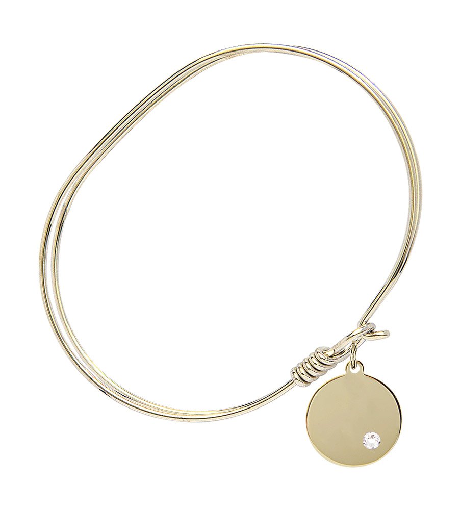 7 Inch Oval Eye Hook Bangle Bracelet with Plain Disc Charm & April Crystal - Elegant Jewelry for Women, Perfect for Parties, Weddings & Everyday Wear