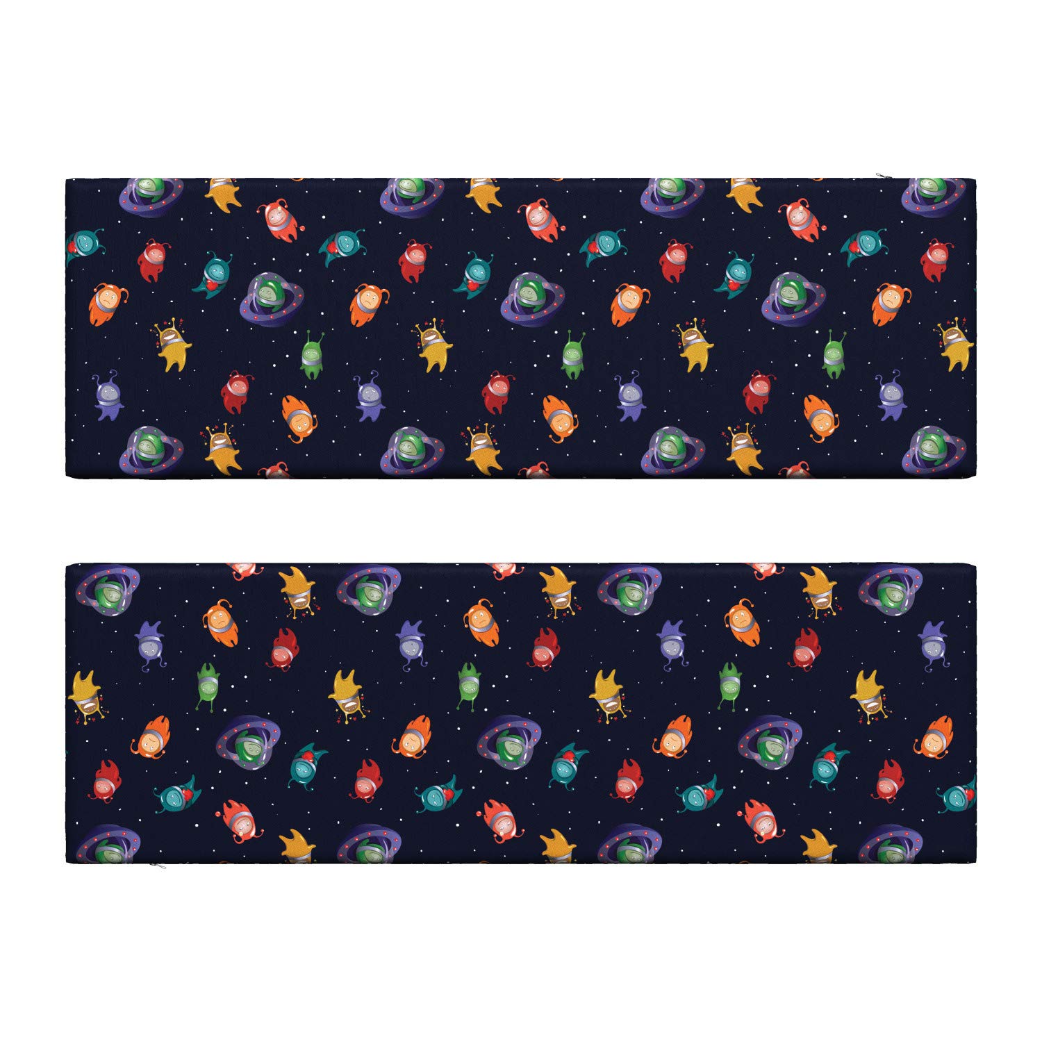 Ambesonne 2-Piece Space-Themed Bench Cushion Set - Alien Expressions & Dotted Spacecraft Design, 45