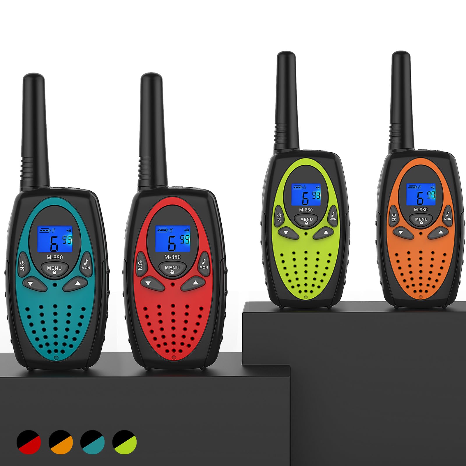 Long Range Walkie Talkies for Adults - M880 Two Way Radio with LCD Screen, Noise Cancelling, Waterproof & Durable for Outdoor, Hiking, Camping, Cruise Ship (Blue, Yellow, Green, Red, Orange) - Perfect for Family Adventures, Construction Sites & Emergency Communication