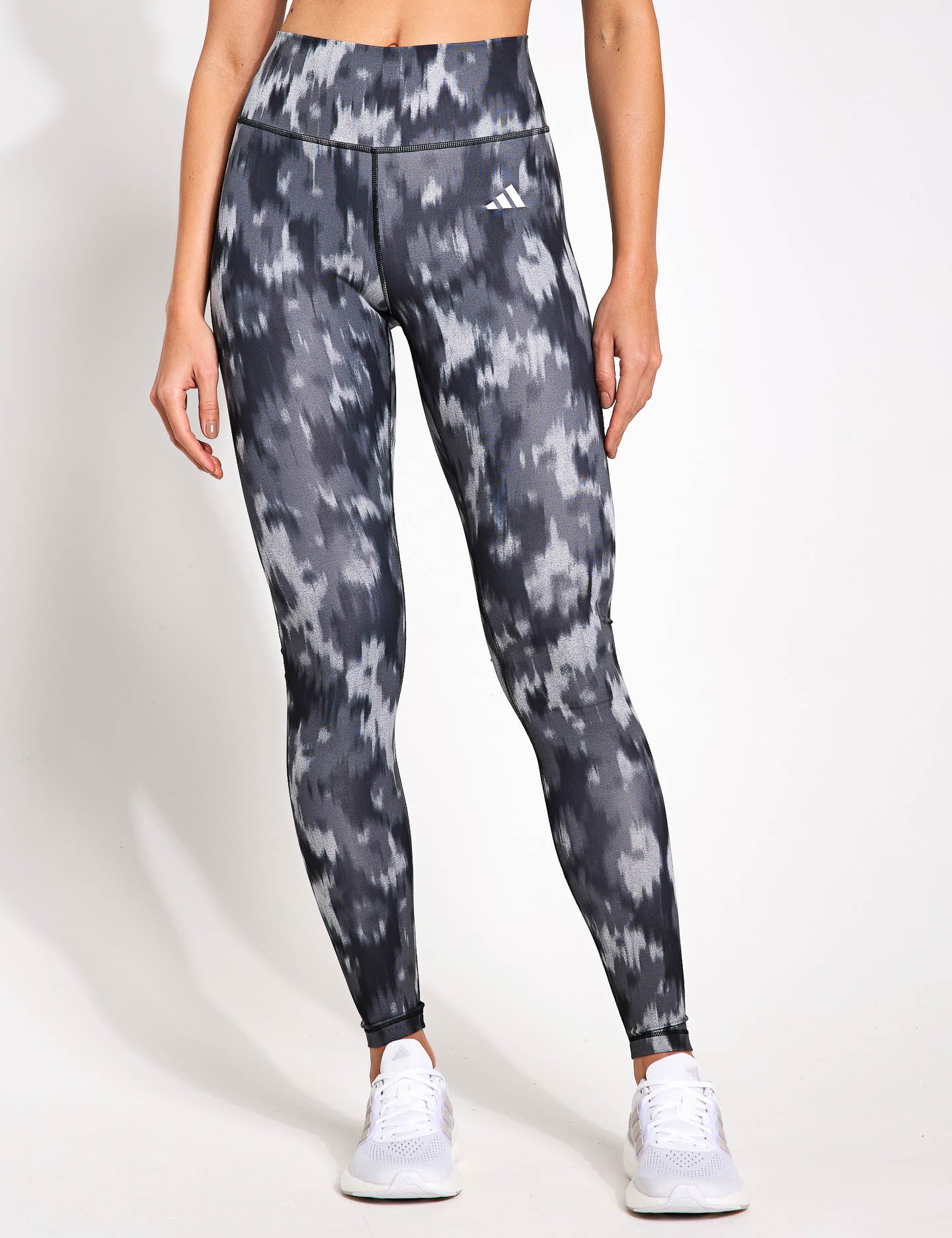 Optime Essentials Allover Print Flower Tie Dye Leggings for Women - Black/Grey Yoga Pants with High Waist & Stretchy Fabric - Perfect for Workouts, Yoga, Running & Casual Wear