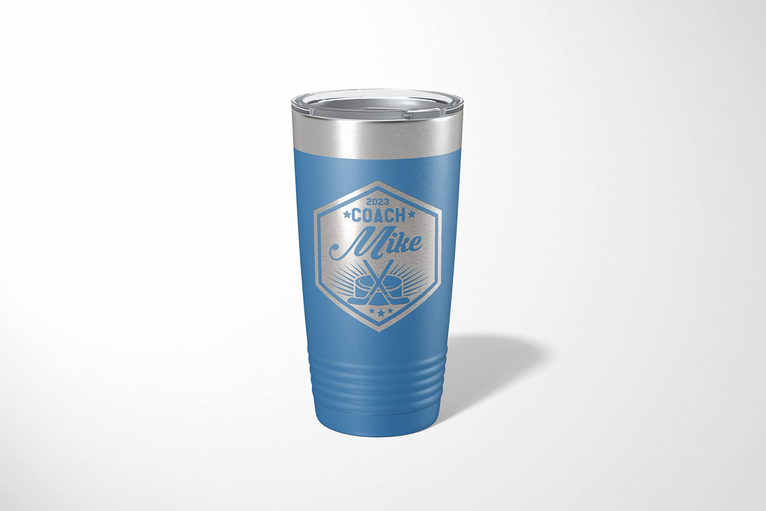 Personalized Hockey Coach Gift - 20oz Insulated Stainless Steel Tumbler with Lid, Hockey Stick Design Travel Coffee Mug for Men | Perfect for Rink Side, Office & Gym (Royal Blue)