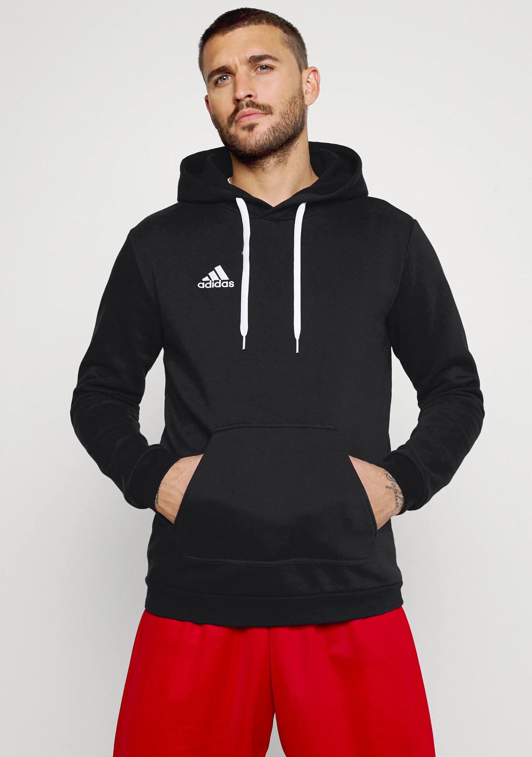 Adidas Men's Entrada 22 Hoodie - Lightweight Fleece Pullover with Kangaroo Pocket | Gym, Running & Casual Wear