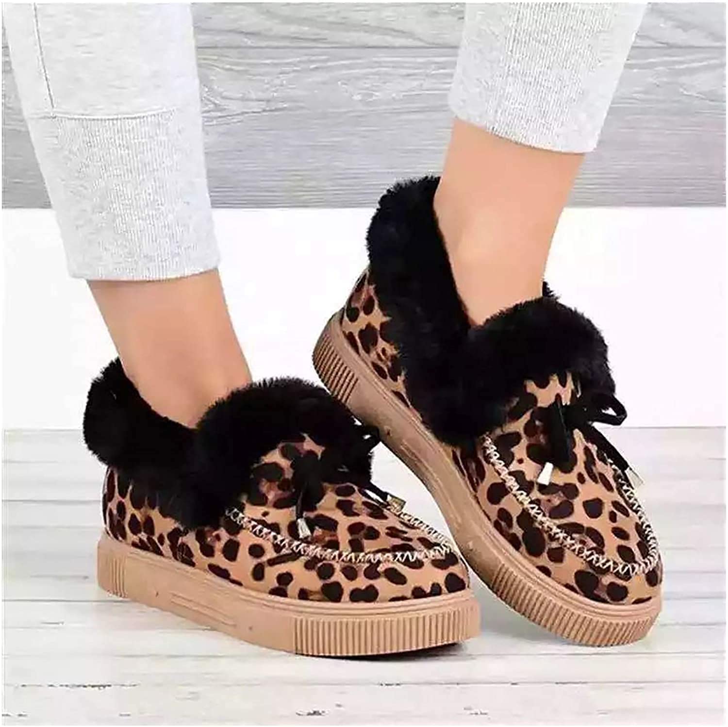 Women's Platform Loafers - Cute Moccasin Style Snow Boots with Thick Plush Lining | Durable Winter Fashion Boots for Women | Leopard Print | Perfect for Cold Weather, Snow Days & Winter Outfits