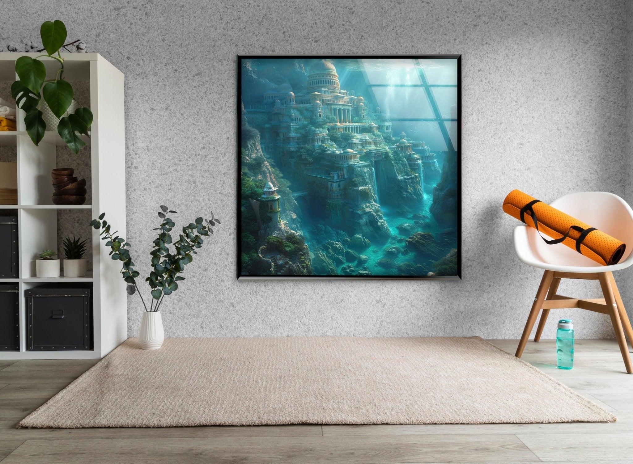 Atlantis Glass Wall Art - Stunning Ocean-Themed Decorative Glass Panel for Living Room, Bedroom & Office | Perfect for Home & Office Decor