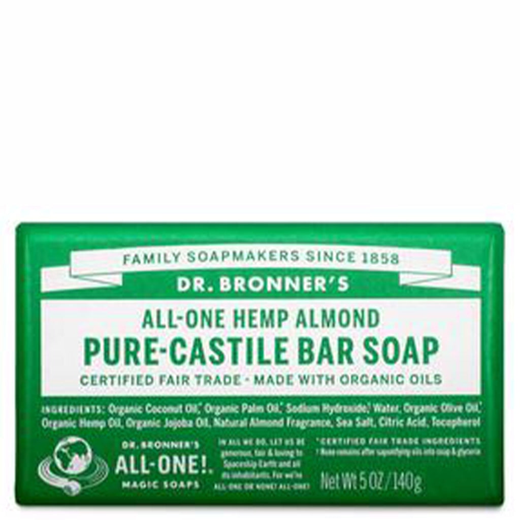 Dr. Bronner's Pure-Castile Almond Bar Soap - Organic, Vegan, 18-in-1 Uses for Face, Body, Hair & Home - Gentle Cleansing for Sensitive Skin & Eco-Friendly Lifestyle