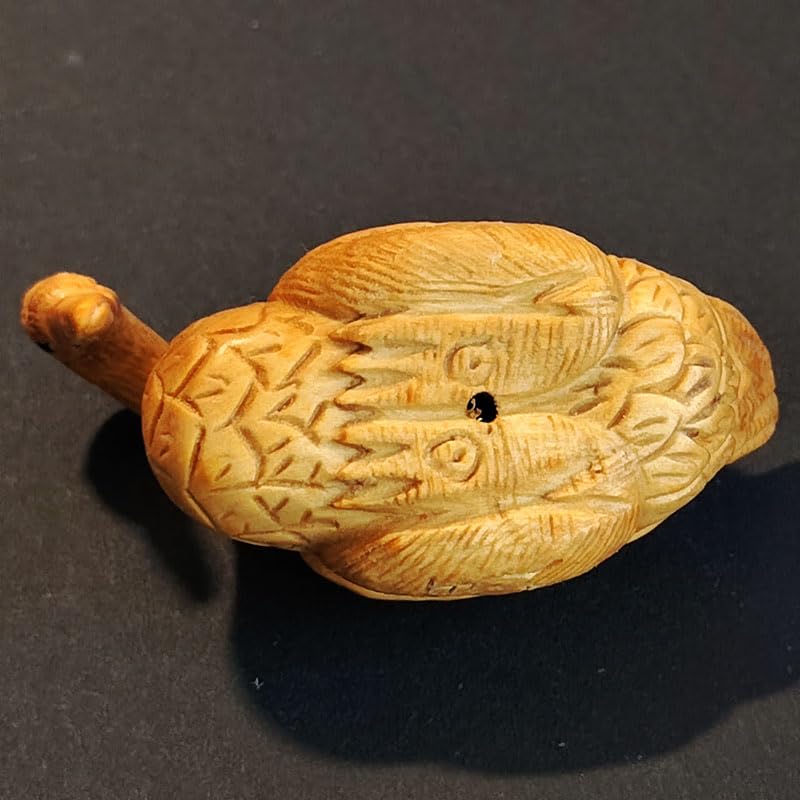Q4875-2'' Premium Hand Carved Boxwood Netsuke Swan Figurine - Japanese Art Collectible, Home Decor & Gift for Art Lovers