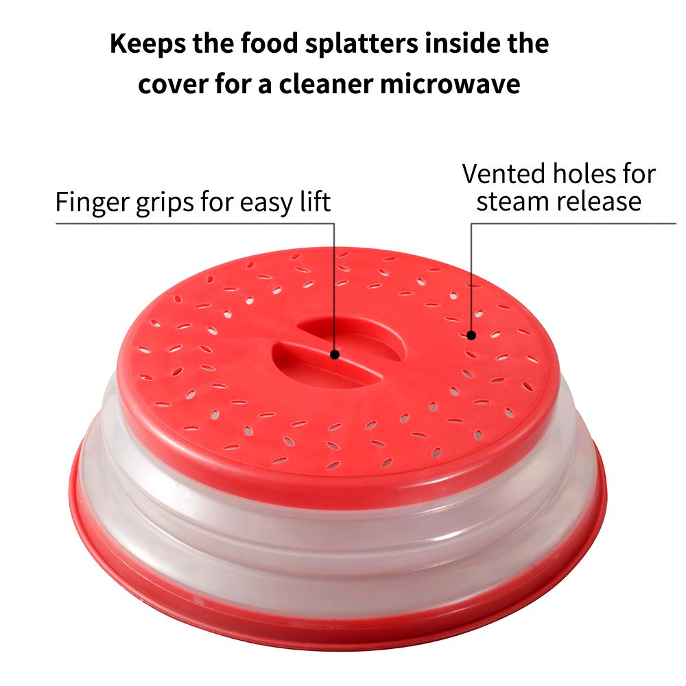 2 Pack Microwave Splatter Cover – Vented Collapsible Microwave Food Cover with Easy Grip Handle, Dishwasher-Safe, BPA-Free Silicone & Plastic (10.5