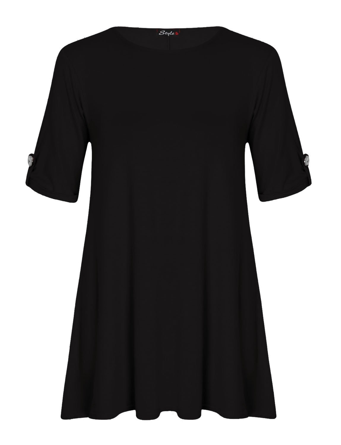 Forever Women's Plus Size Turn Up Button Sleeves Swing Dress - XXL (18/20) Black | Casual Summer Dress for Beach, Party & Office Wear