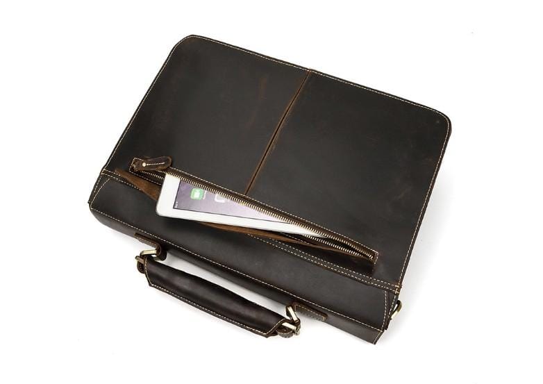Premium Genuine Brown Leather Crossbody Messenger Briefcase Bag for Men & Women - Perfect for Work, Travel & Everyday Use
