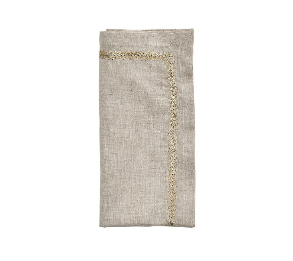 Premium Linen Napkins Set of 4 - Natural, Gold & Silver for Elegant Dining, Wedding Decor & Holiday Table Setting
