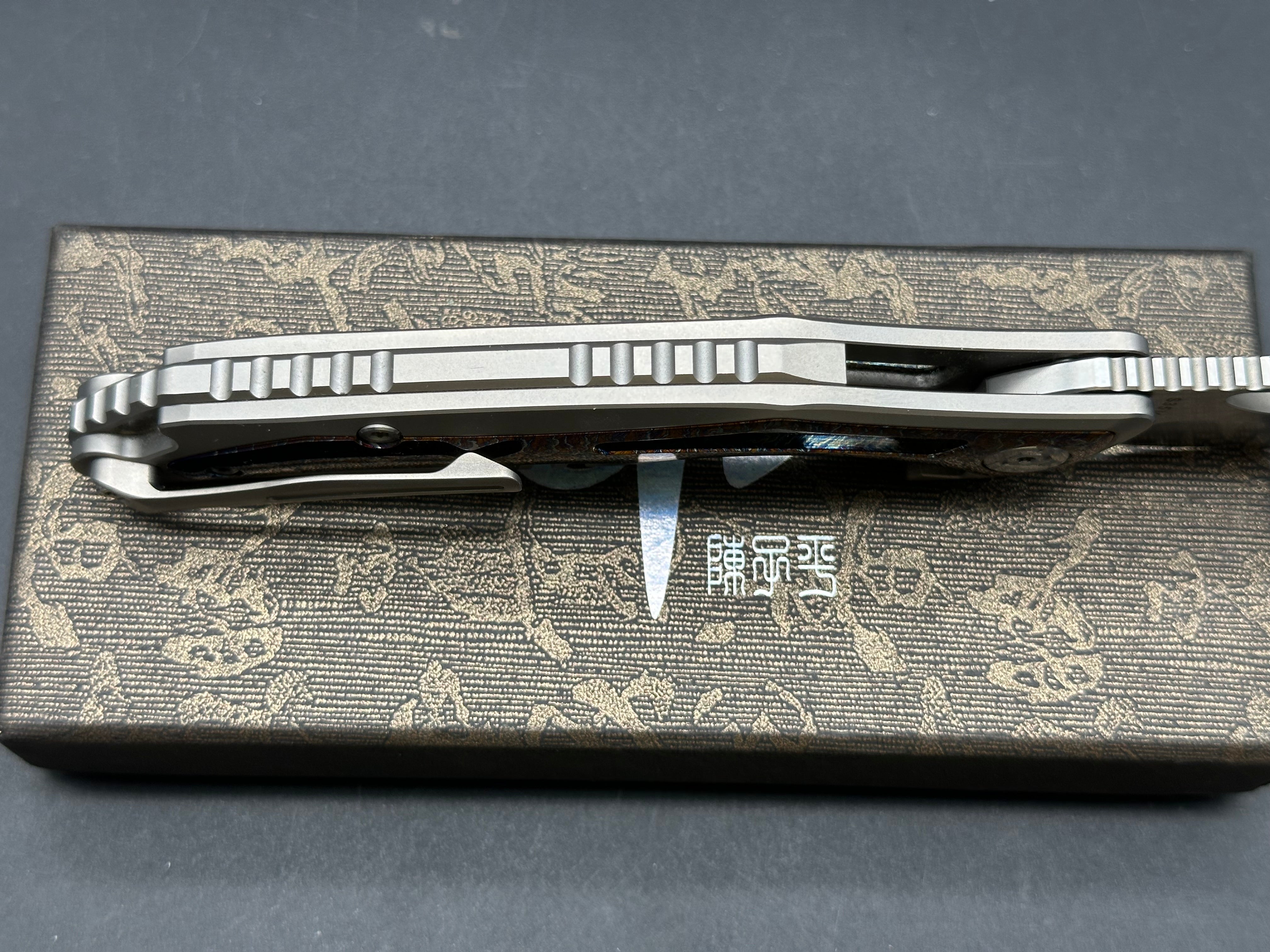 Premium CH KNIVES Spear Pocket Knife - Damascus Steel S35VN Blade with Titanium Handle - EDC, Camping, Survival & Outdoor Activities