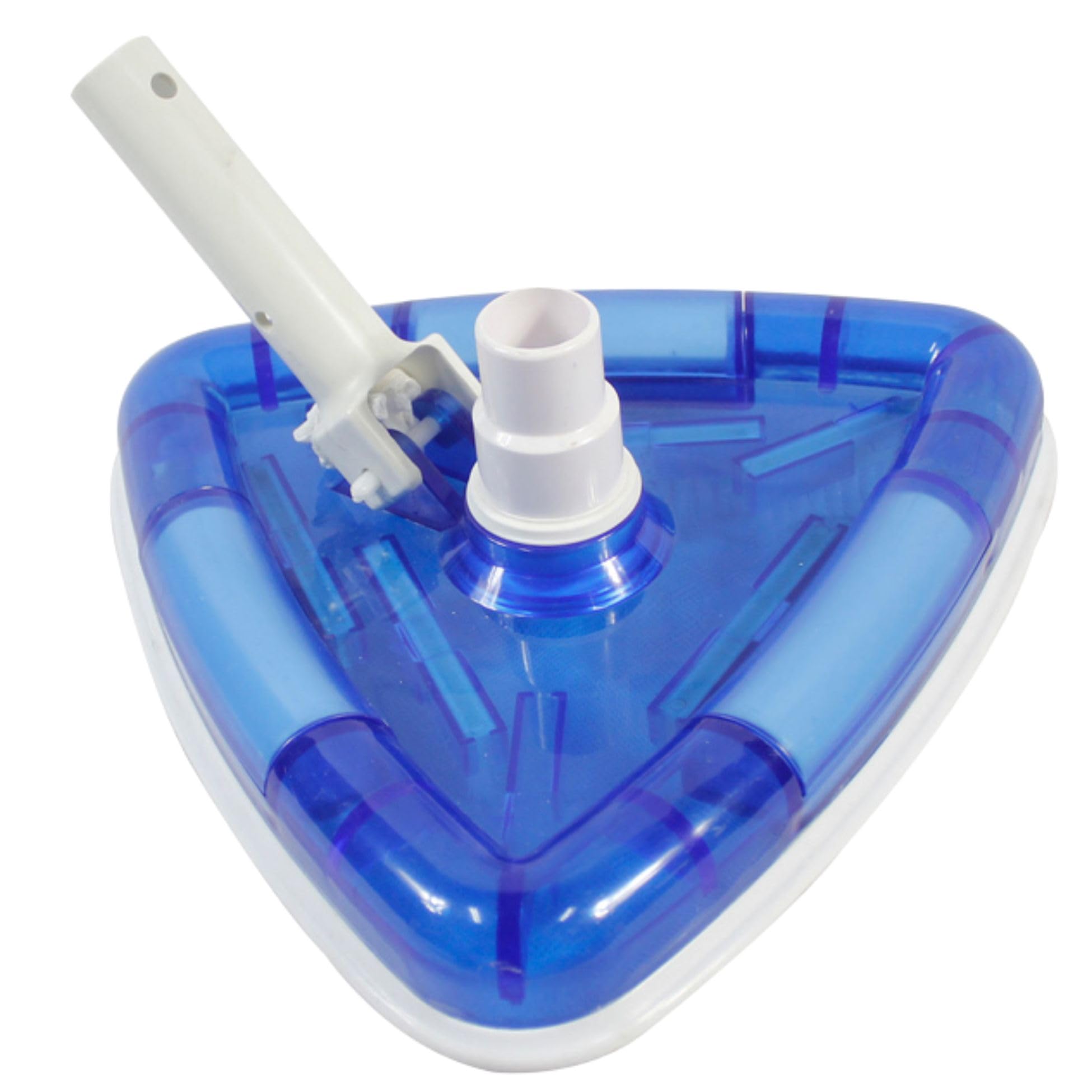 Premium Weighted Triangle Pool Vacuum Head for Above Ground & Inground Pools - Swivel Hose Cuff with Bottom Brushes, Transparent Blue Design - Perfect for Quick Cleaning & Debris Removal in Backyard, Residential & Commercial Pools