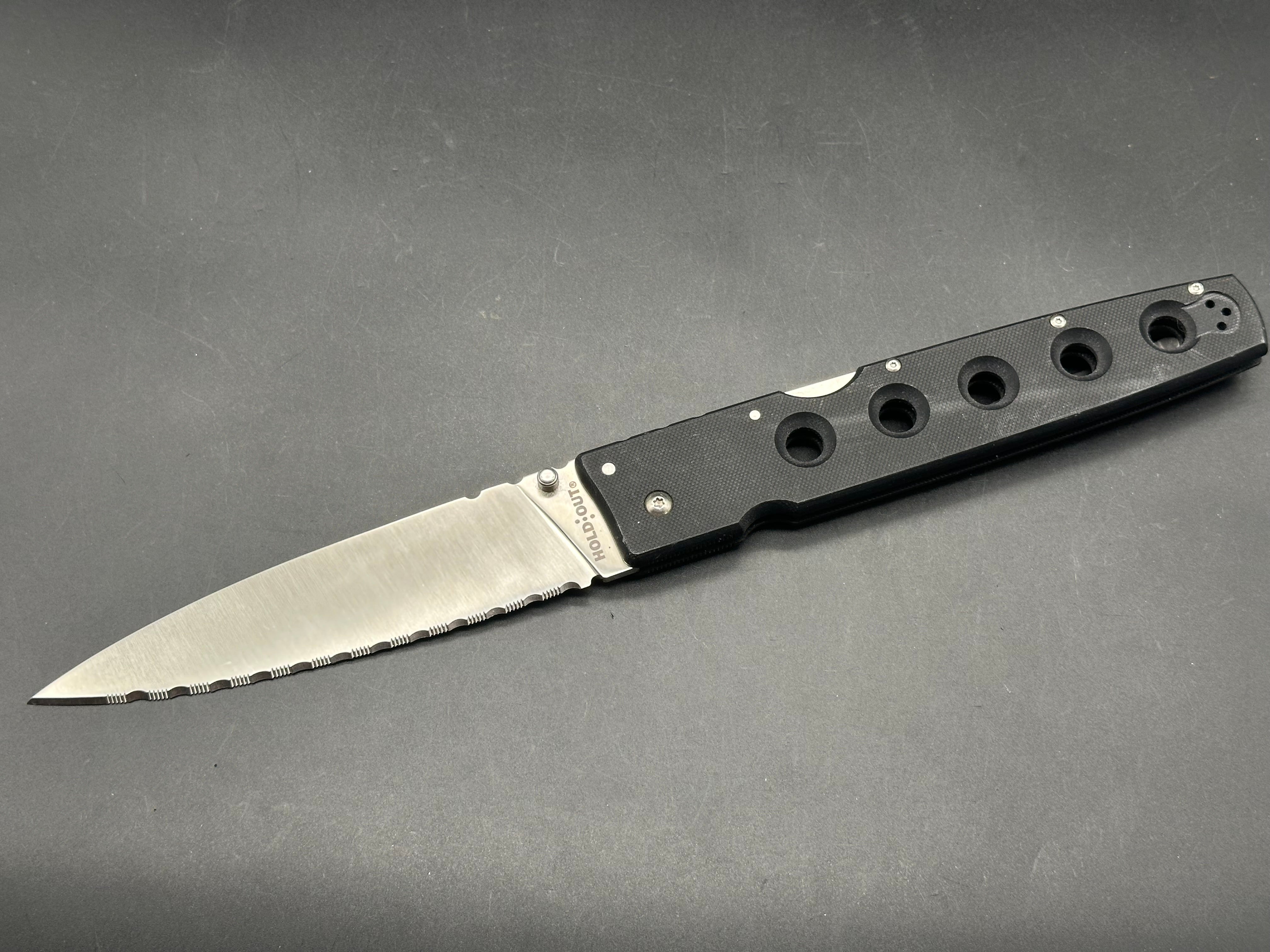 Cold Steel Hold Out 6 Inch Tri-Ad Lock Folding Knife - Black G10 Handle, Satin Serrated Blade - EDC, Camping, Survival & Outdoor Activities