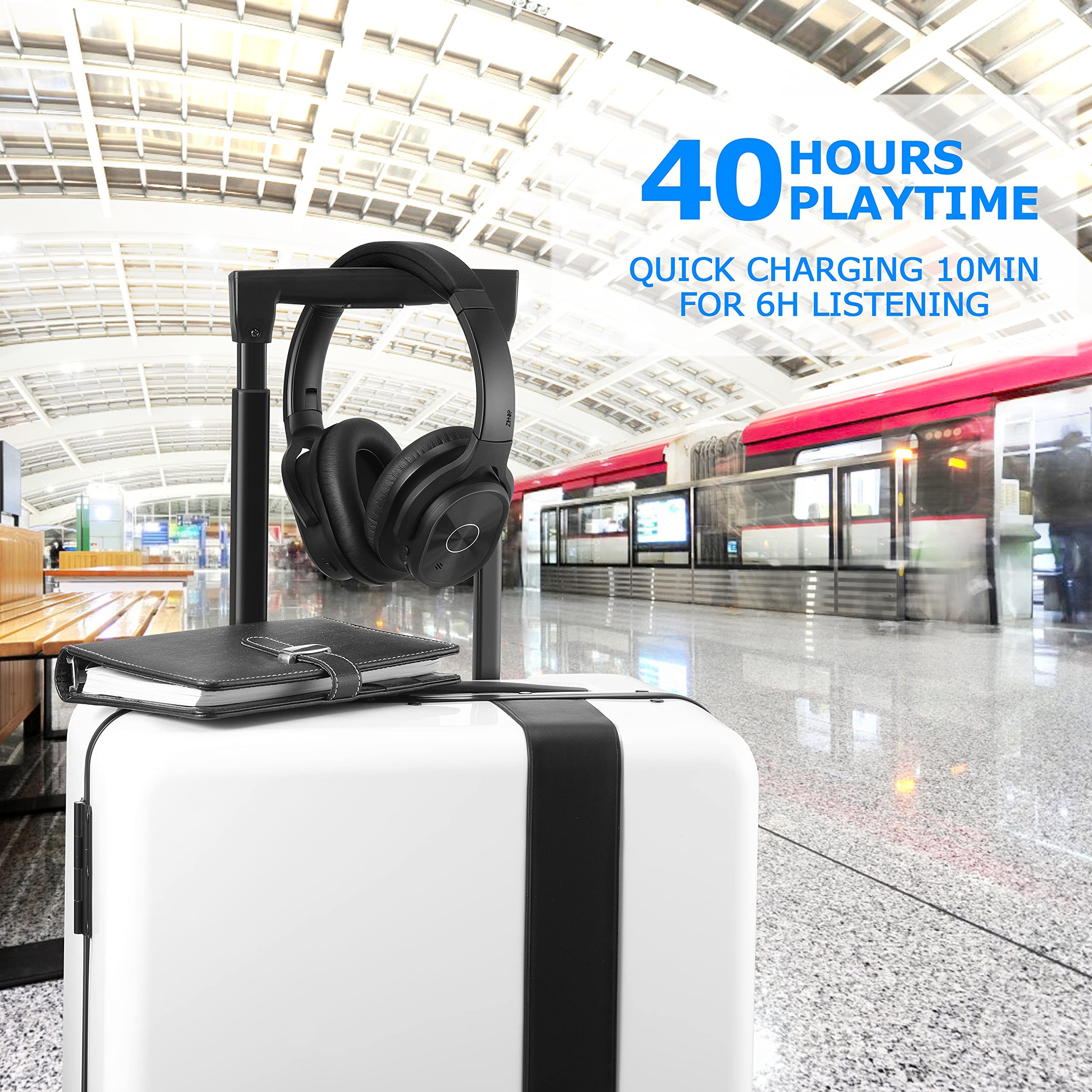 ZIHNIC 2-Pack Active Noise Cancelling Wireless Headphones - 1 Black ANC Headset + 1 Blue Bluetooth Headphones for Travel, Work, and Gym Use