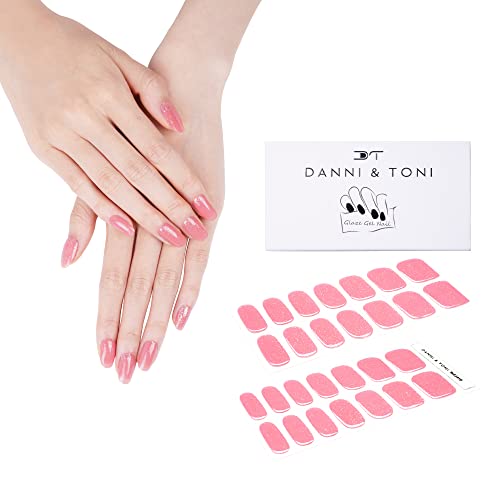 DANNI & TONI Semi Cured Gel Nail Strips - Glittering Sands Rose Pink Glitter Gel Nail Stickers | 28 Glossy Nail Wraps for DIY Manicure at Home, Salon, Parties & Special Occasions