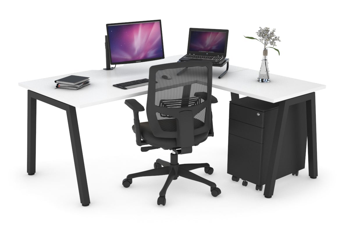 L-Shaped Corner Office Desk with Quadro A Legs - 1800L x 1800W, Cable Management Scallop - Perfect for Home Office, Gaming & Workspace Setup