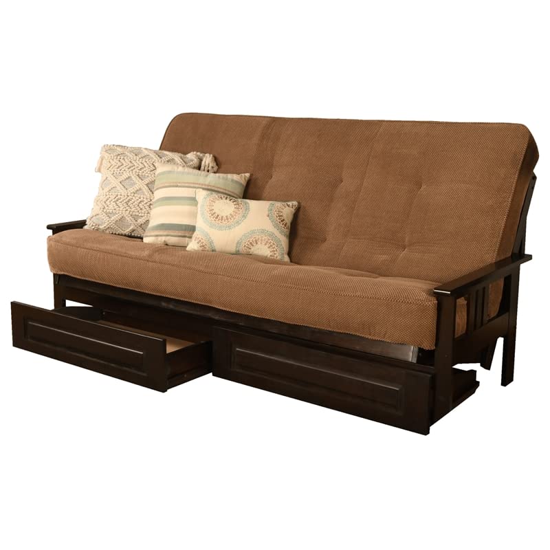 Kodiak Queen-Size Futon Mattress with Mocha Brown Fabric Cover - Comfortable Foam Sofa Bed for Small Spaces, Guest Rooms & Dorm Living