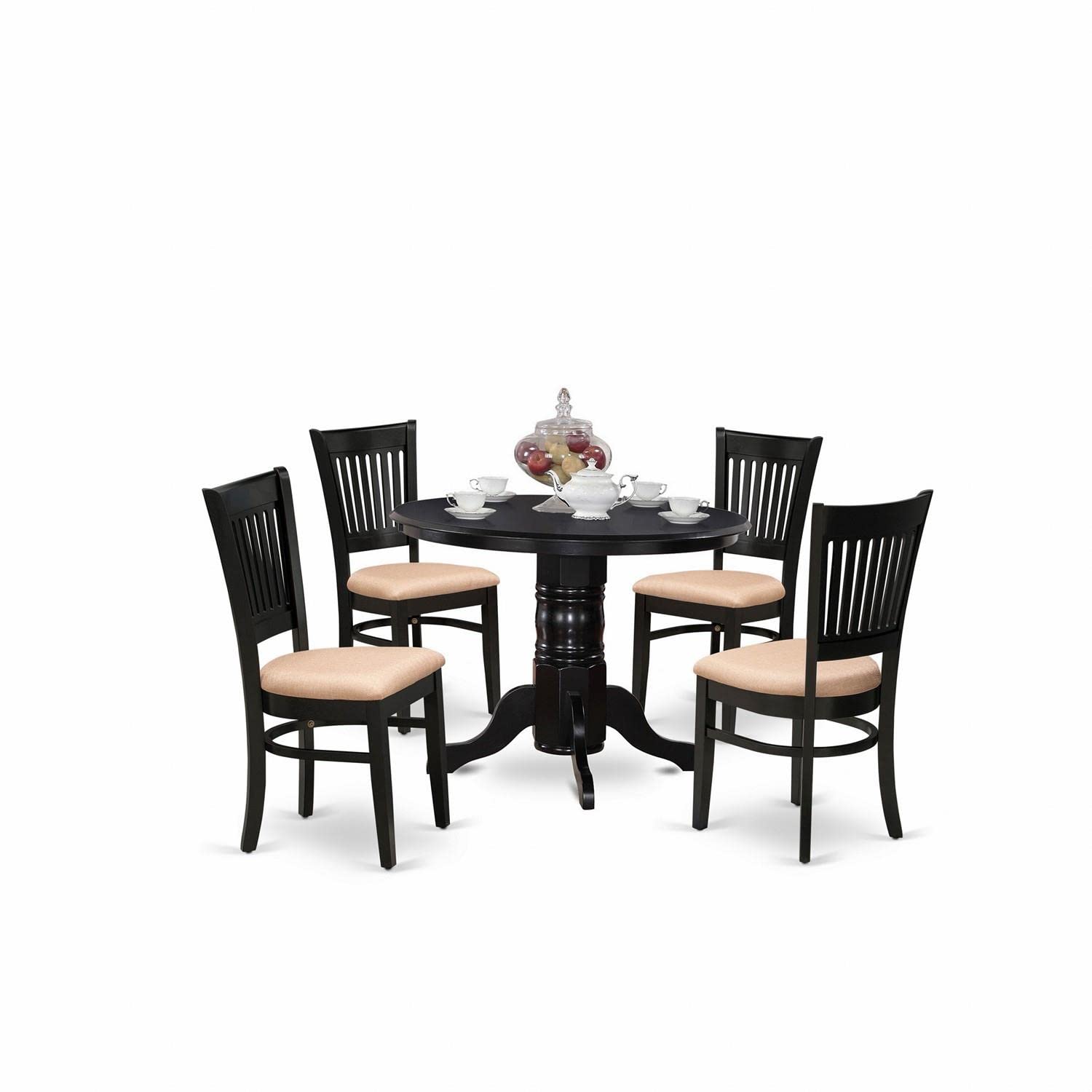 East West Furniture SHVA5-BLK-C 5-Piece Modern Black Dining Table Set with Round Pedestal Table & 4 Upholstered Chairs, 42x42 Inch - Perfect for Small Kitchens, Breakfast Nooks & Contemporary Dining Rooms