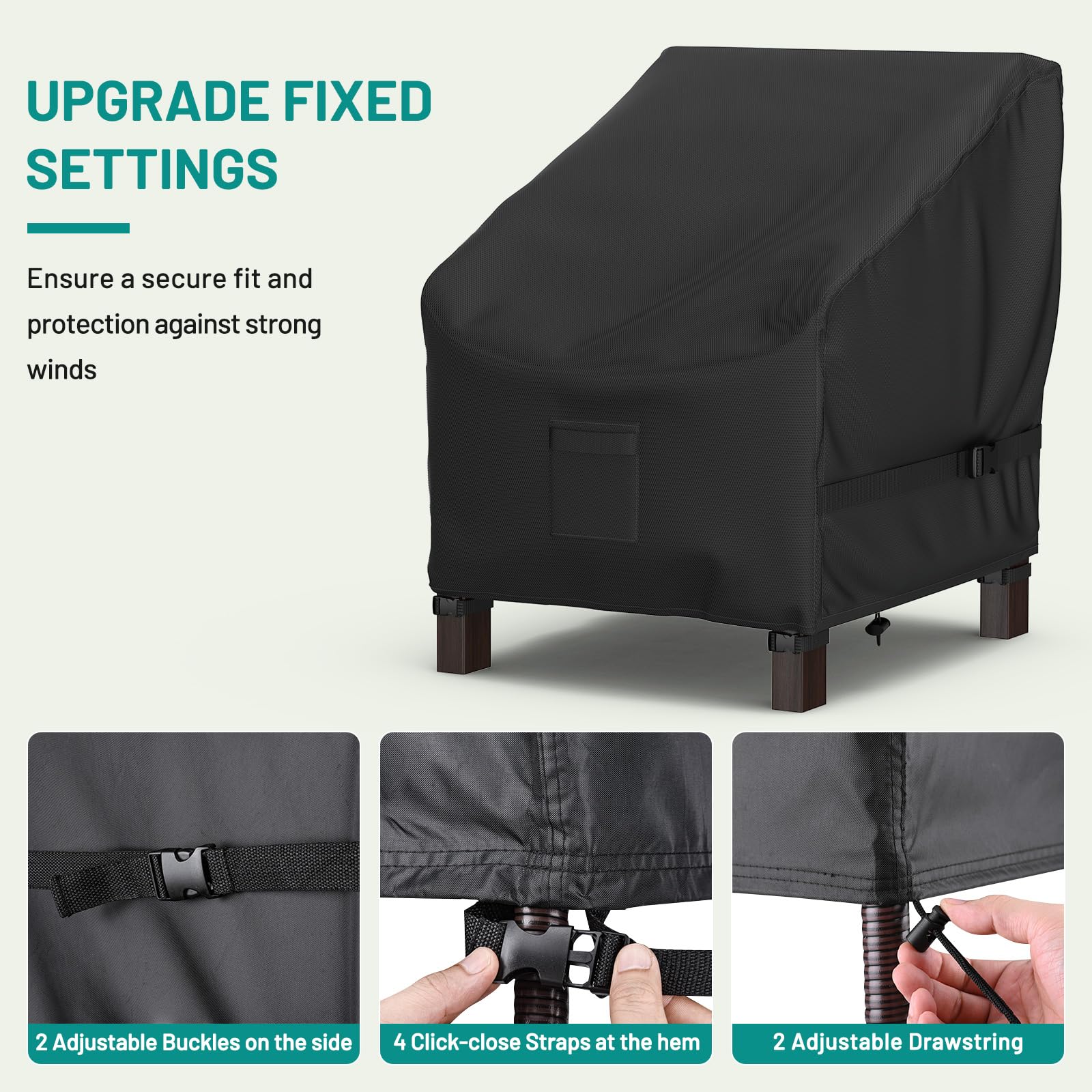 Premium Waterproof Outdoor Patio Chair Covers (2 Pack) - Heavy Duty Windproof Furniture Covers with Buckle Straps - 32